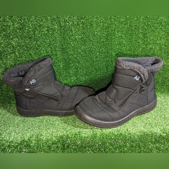 Shoes - Round Toe Side Zipper Winter Snow Boots, Plush Inner Thermal Waterproof Non Slip